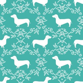 Dachshund floral dog silhouette dog breed fabric turquoise