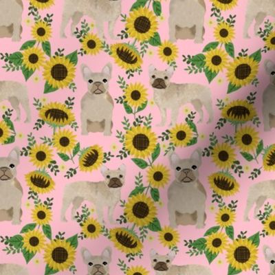 French Bulldog frenchie sunflowers floral dog silhouette dog breed fabric 