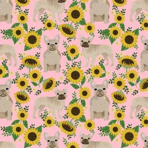 French Bulldog frenchie sunflowers floral dog silhouette dog breed fabric 