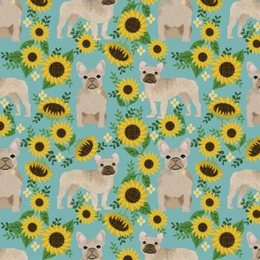 French Bulldog frenchie sunflowers floral dog silhouette dog breed fabric 2