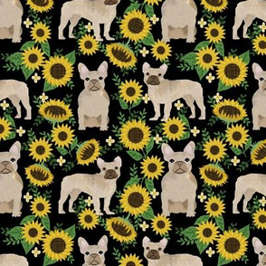 French Bulldog frenchie sunflowers floral dog silhouette dog breed fabric 3