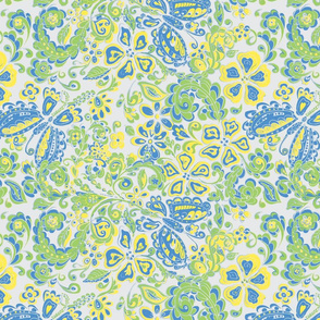 butterfly floral blue green yellow-ch1