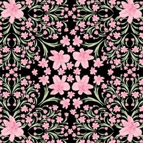 Watercolor Damask on Black