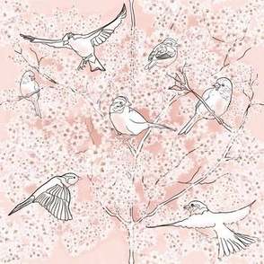 Cherry Blossoms and Sparrow Birds by Salzanos