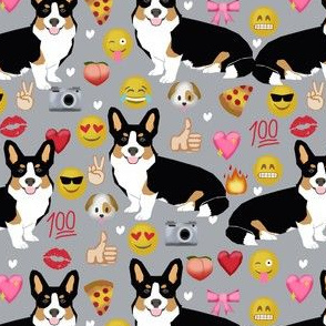 corgi emoji fabric tricolored corgis dog fabric -grey