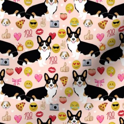 corgi emoji fabric tricolored corgis dog fabric - blush