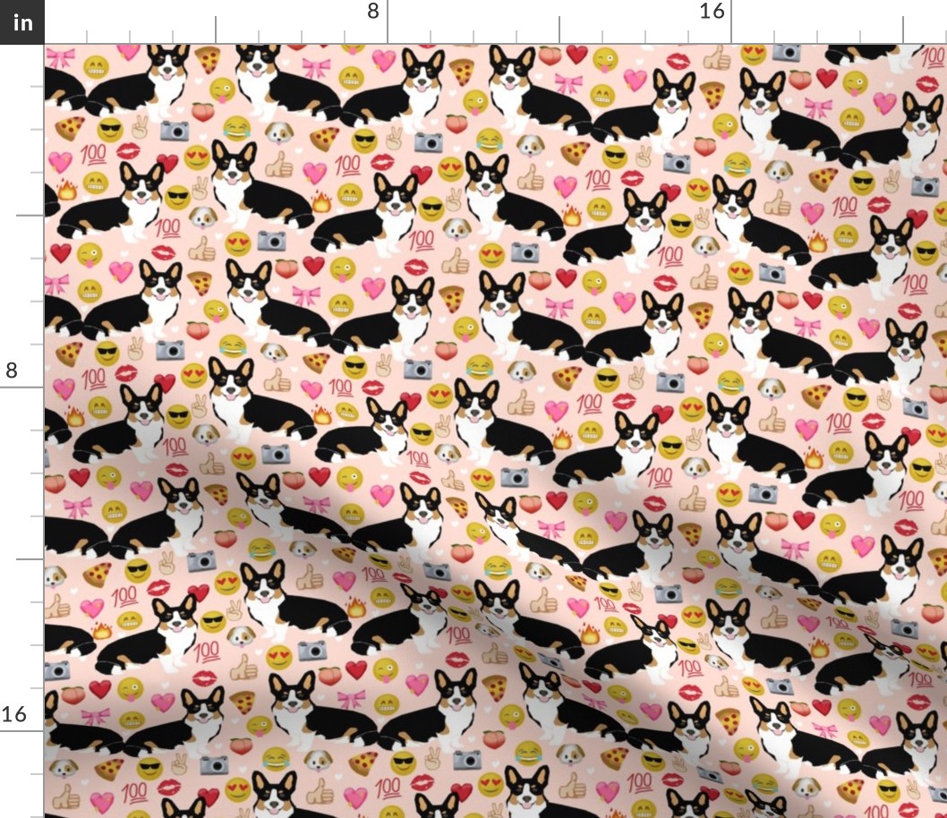 corgi emoji fabric tricolored corgis dog fabric - blush