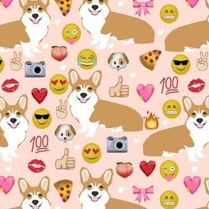 corgi emoji fabric tricolored corgis dog fabric - blush