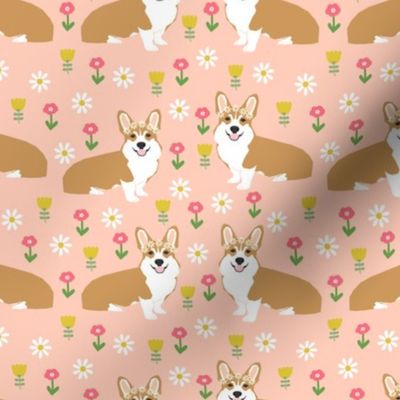 corgi flower child fabric hippie cute florals fabric - blush