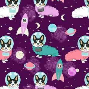 corgis in space fabric tricolored corgi cute dog design - purple