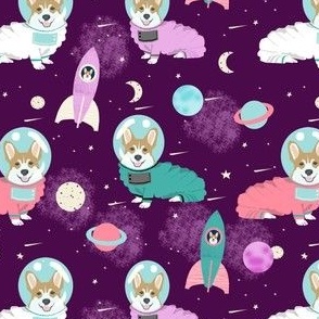corgis in space fabric corgi cute dog design - purple