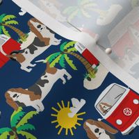 basset hound dog fabric summer  palm trees - navy