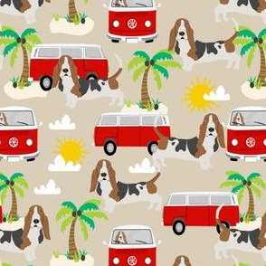 basset hound dog fabric summer palm trees - sand