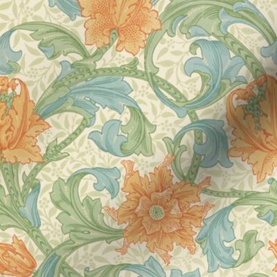 Removable Water-Activated Wallpaper Orange Floral Victorian Vine William Morris