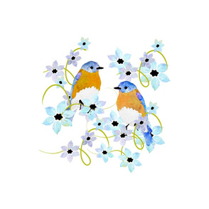 Bluebirds and flowers Panel