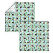 yorkie fabric yorkshire terrier summer beach design cute dog fabric - light blue