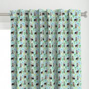 yorkie fabric yorkshire terrier summer beach design cute dog fabric - light blue