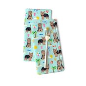 yorkie fabric yorkshire terrier summer beach design cute dog fabric - light blue