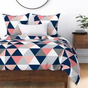 Blush, Navy, Grey Dot Quilt - Triangle Cheater Quilt - Baby Blanket 