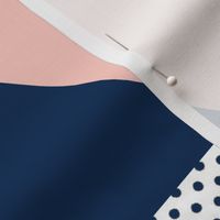 Blush, Navy, Grey Dot Quilt - Triangle Cheater Quilt - Baby Blanket 