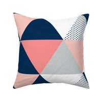 Blush, Navy, Grey Dot Quilt - Triangle Cheater Quilt - Baby Blanket 