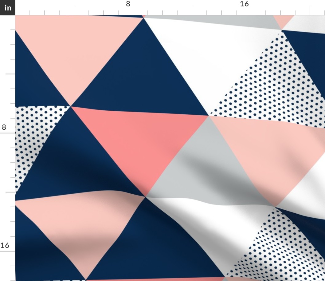 Blush, Navy, Grey Dot Quilt - Triangle Cheater Quilt - Baby Blanket 