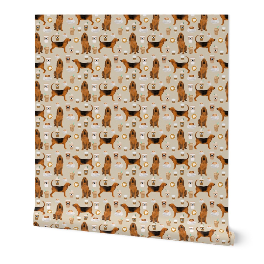 bloodhound fabric dogs and coffees design - sand