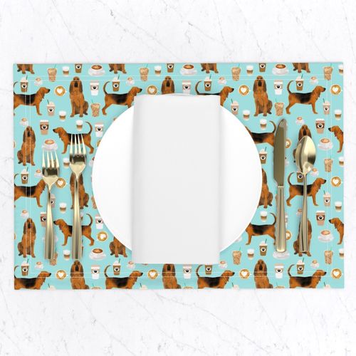 bloodhound fabric dogs and coffees design - blue tint