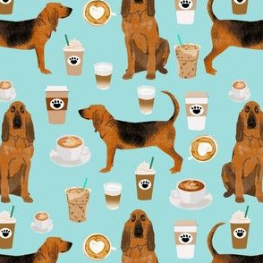 bloodhound fabric dogs and coffees design - blue tint
