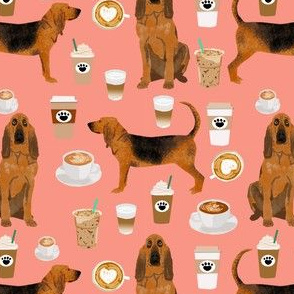 bloodhound fabric dogs and coffees design - salmon