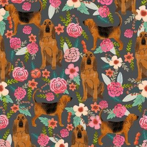 bloodhound dog fabric dogs and florals - charcoal