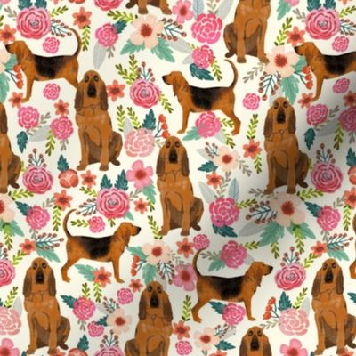 bloodhound dog fabric dogs and florals - cream