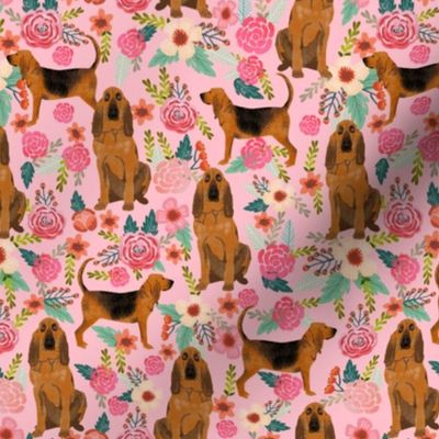 bloodhound dog fabric dogs and florals - pink