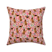 bloodhound dog fabric dogs and florals - pink