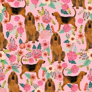 bloodhound dog fabric dogs and florals - pink