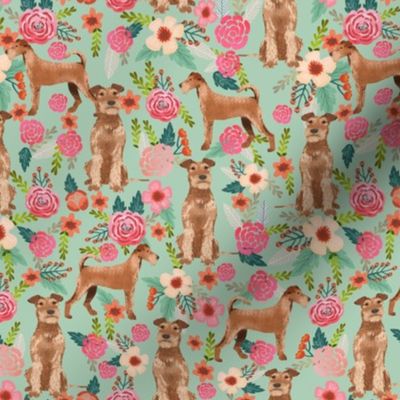 irish terrier floral fabric dog fabric - mint