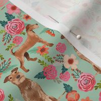 irish terrier floral fabric dog fabric - mint