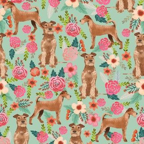 irish terrier floral fabric dog fabric - mint