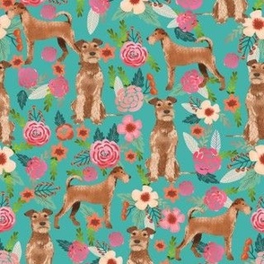 irish terrier floral fabric dog fabric - turquoise