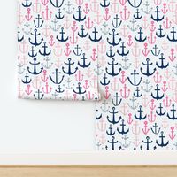 anchor fabric // nautical ocean fabric nursery baby design - pink