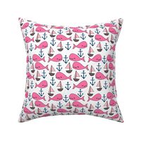 nautical whale fabric // pink fabric nursery baby design anchors nautical
