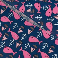 nautical whale fabric // navy and pink fabric nursery baby design anchors nautical