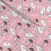 nautical whale fabric // pink fabric nursery baby design anchors nautical