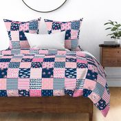 nautical wholecloth cheater quilt fabric navy and pink fabric