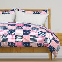 nautical wholecloth cheater quilt fabric navy and pink fabric