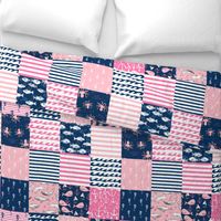 nautical wholecloth cheater quilt fabric navy and pink fabric