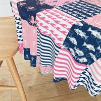 nautical wholecloth cheater quilt fabric navy and pink fabric