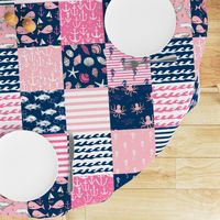 nautical wholecloth cheater quilt fabric navy and pink fabric