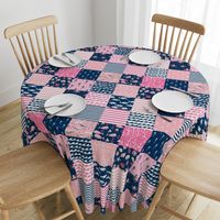 nautical wholecloth cheater quilt fabric navy and pink fabric