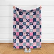 nautical wholecloth cheater quilt fabric navy and pink fabric